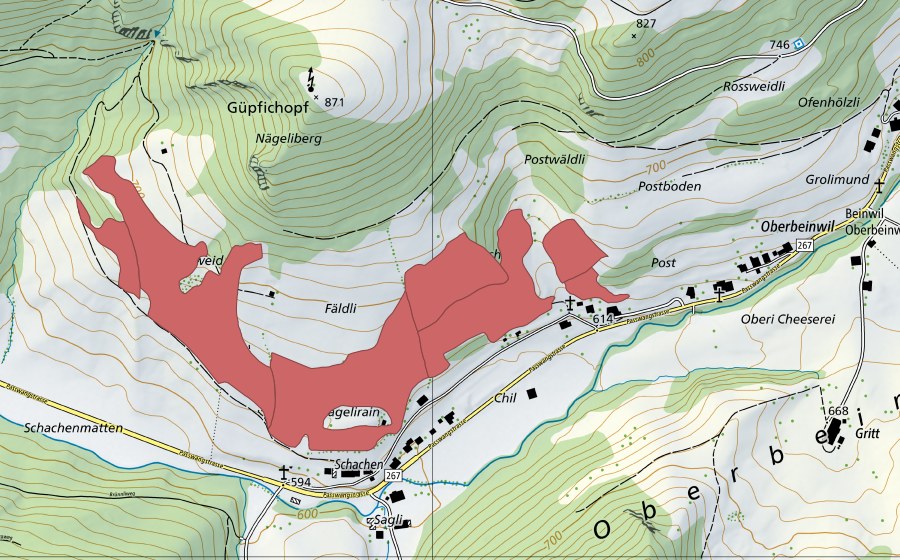 Carta nazionale swisstopo con il perimetro protetto di Oberbeinwil (Prato secco)