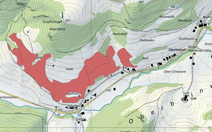 Carta nazionale swisstopo con il perimetro protetto di Oberbeinwil (Prato secco)