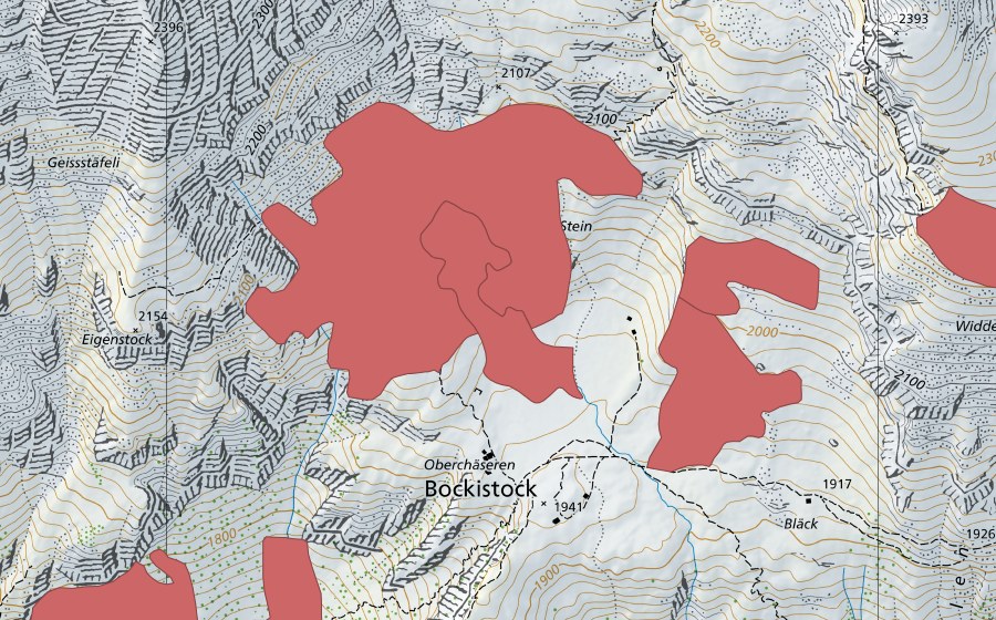 Landeskarte swisstopo mit dem Schutzperimeter von Oberchäseren (Trockenwiese)