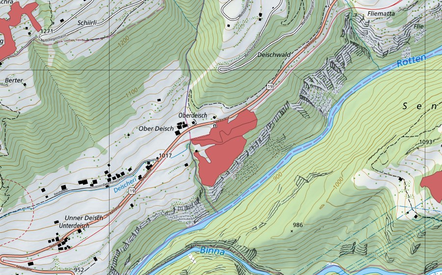 Landeskarte swisstopo mit dem Schutzperimeter von Oberdeisch (Trockenwiese)