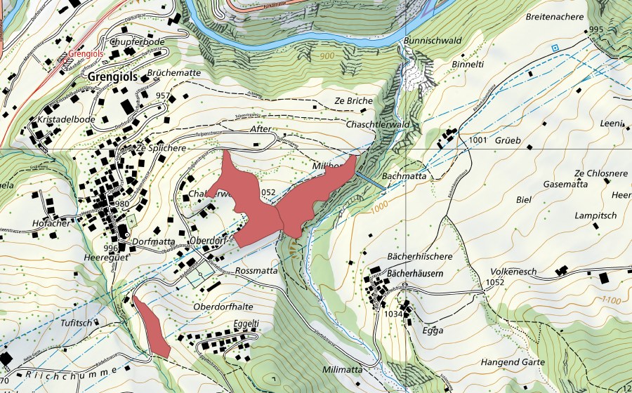 Carte nationale swisstopo avec le périmètre protégé de Oberdorf (Prairie sèche)