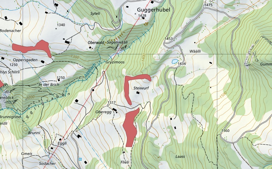 swisstopo national map showing the protected perimeter of Oberegg (Dry meadow)