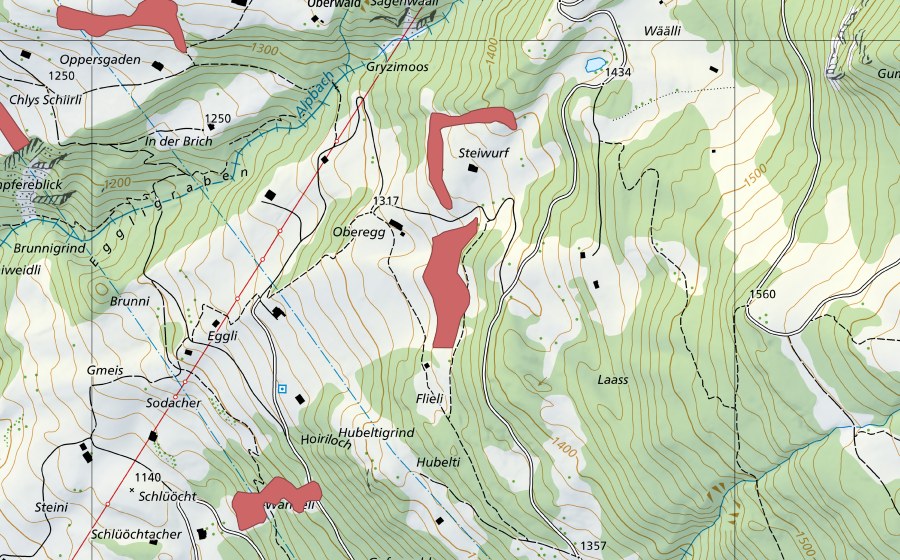 Carte nationale swisstopo avec le périmètre protégé de Oberegg (Prairie sèche)