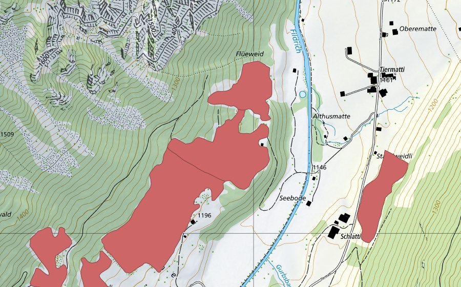 Landeskarte swisstopo mit dem Schutzperimeter von Oberematte (Trockenwiese)