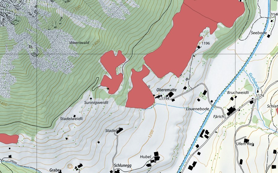 swisstopo national map showing the protected perimeter of Oberematte (Dry meadow)