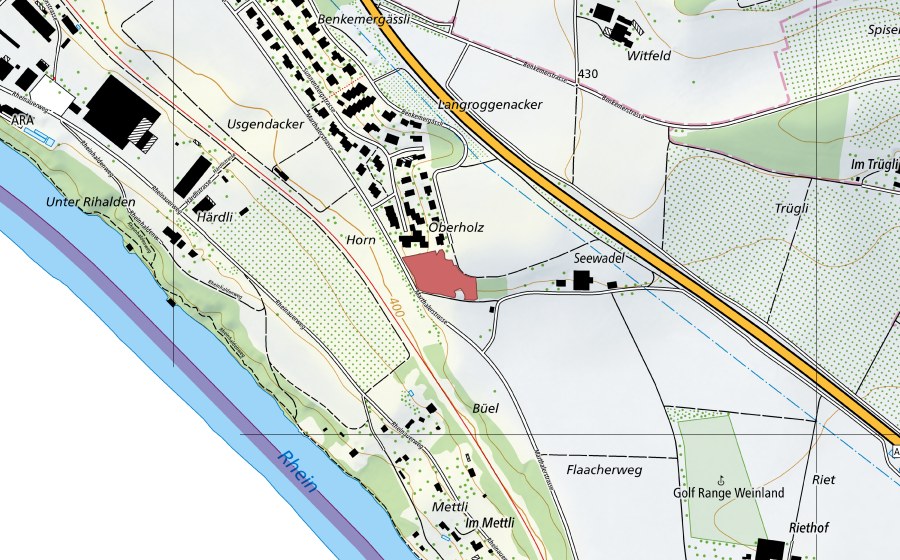swisstopo national map showing the protected perimeter of Oberholz (Dry meadow)