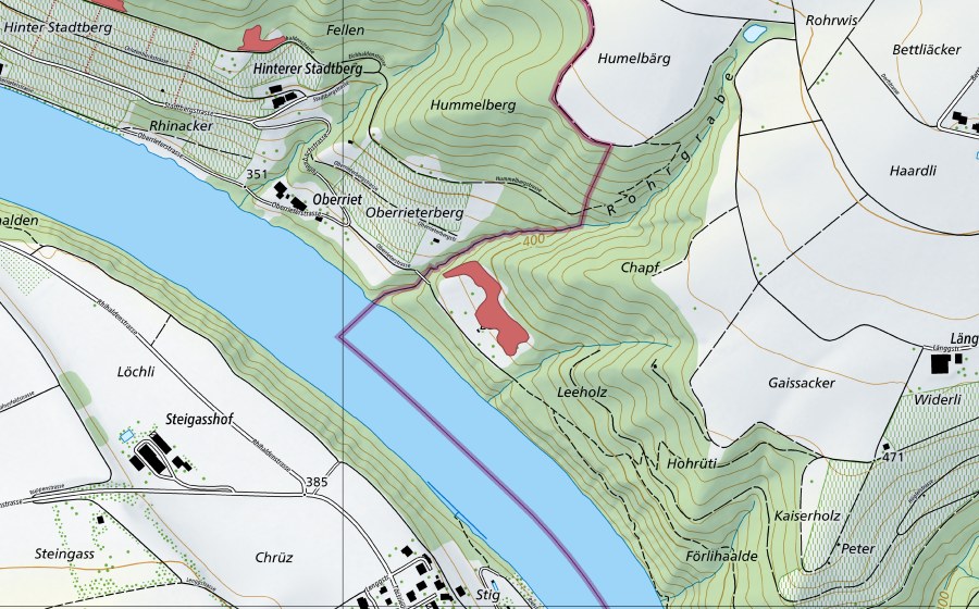 Landeskarte swisstopo mit dem Schutzperimeter von Oberriet (Trockenwiese)