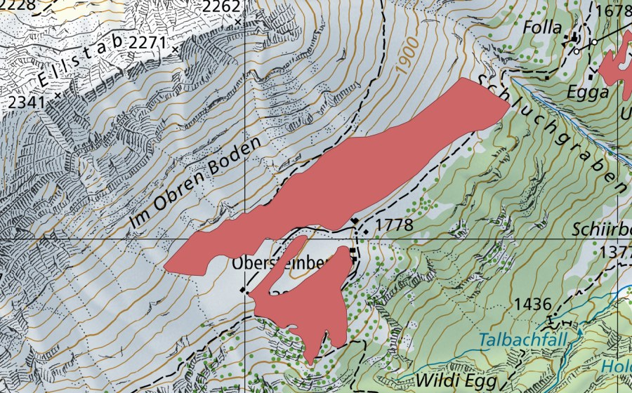 swisstopo national map showing the protected perimeter of Obersteinberg (Dry meadow)
