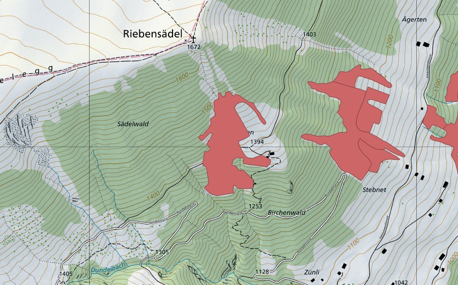 Carte nationale swisstopo avec le périmètre protégé de Obstollen (Prairie sèche)