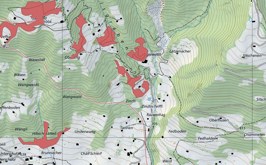 Landeskarte swisstopo mit dem Schutzperimeter von Obwang (Trockenwiese)