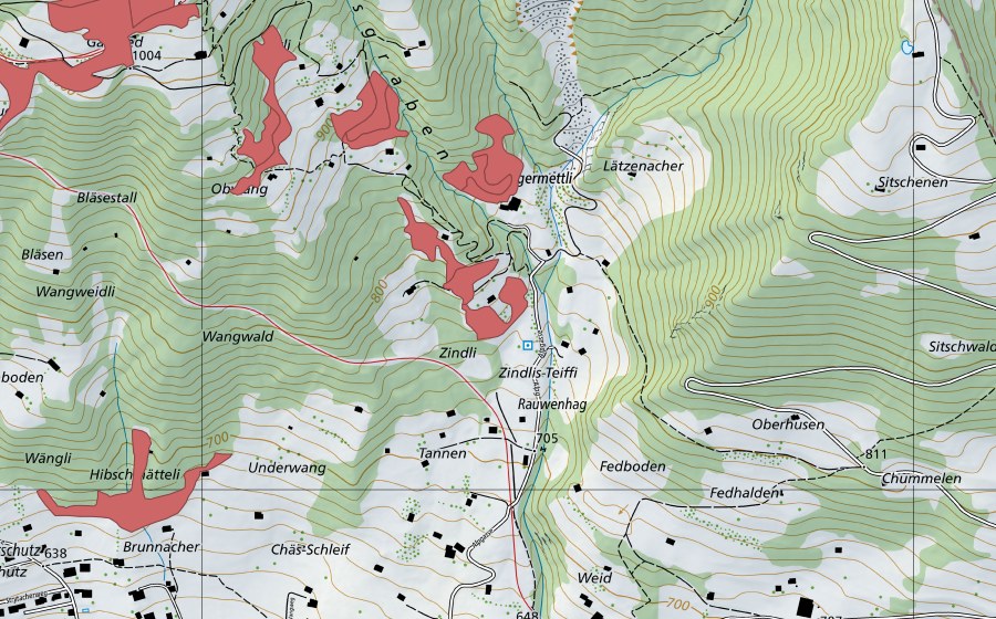Carte nationale swisstopo avec le périmètre protégé de Obwang (Prairie sèche)
