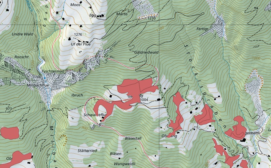 Landeskarte swisstopo mit dem Schutzperimeter von Obwang (Trockenwiese)
