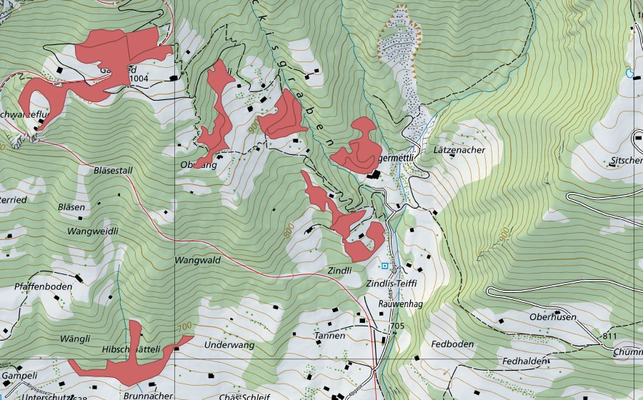 Landeskarte swisstopo mit dem Schutzperimeter von Obwang (Trockenwiese)