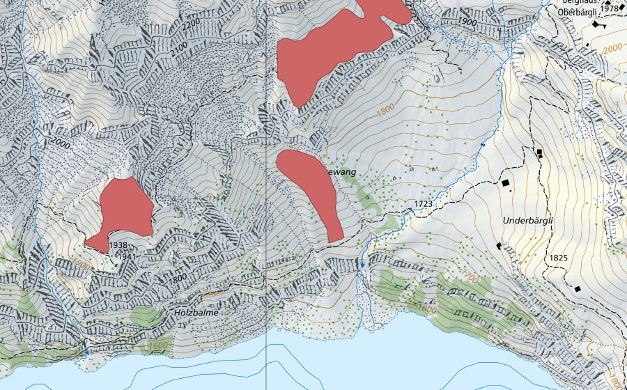 Carte nationale swisstopo avec le périmètre protégé de Ochsewang (Prairie sèche)