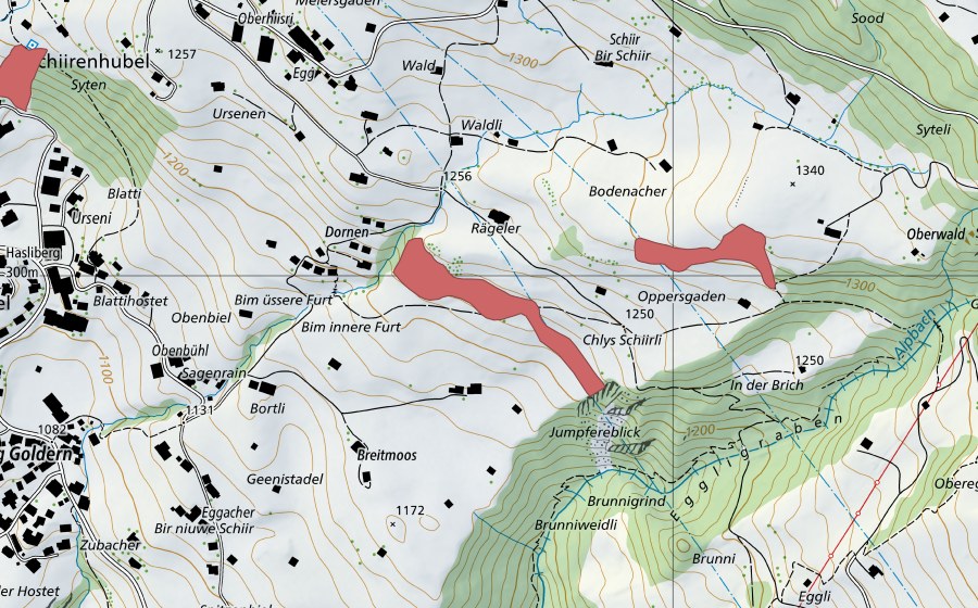 swisstopo national map showing the protected perimeter of Oppersgaden (Dry meadow)