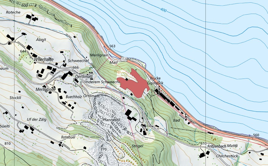 Carte nationale swisstopo avec le périmètre protégé de Örtlimatt (Prairie sèche)