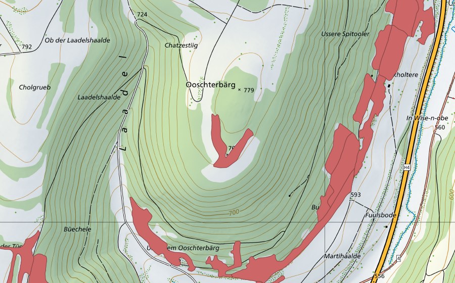 Carte nationale swisstopo avec le périmètre protégé de Osterberg (Prairie sèche)