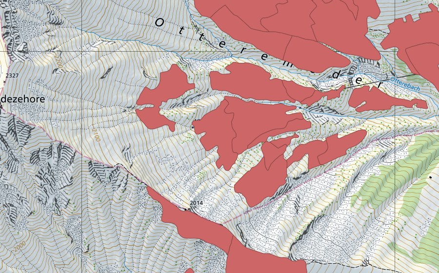 swisstopo national map showing the protected perimeter of Otteremeder (Dry meadow)