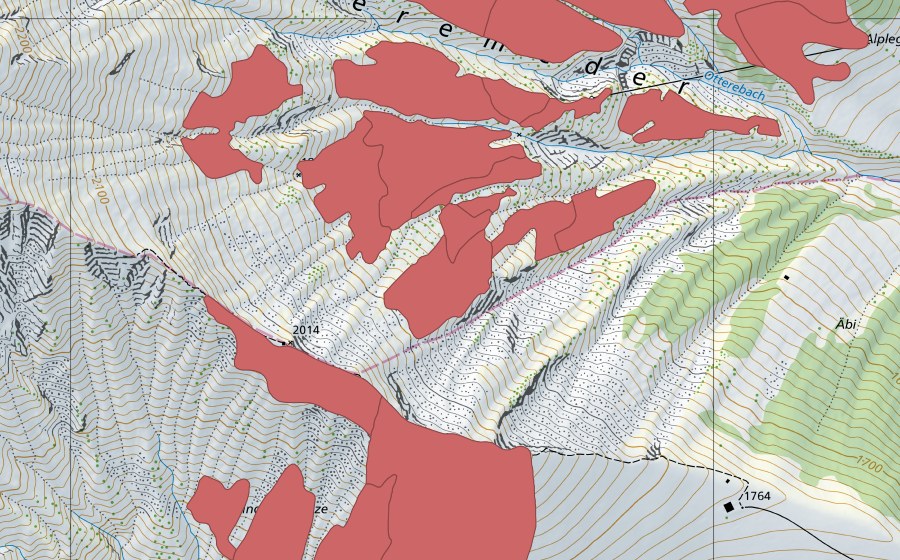 Landeskarte swisstopo mit dem Schutzperimeter von Otteremeder (Trockenwiese)