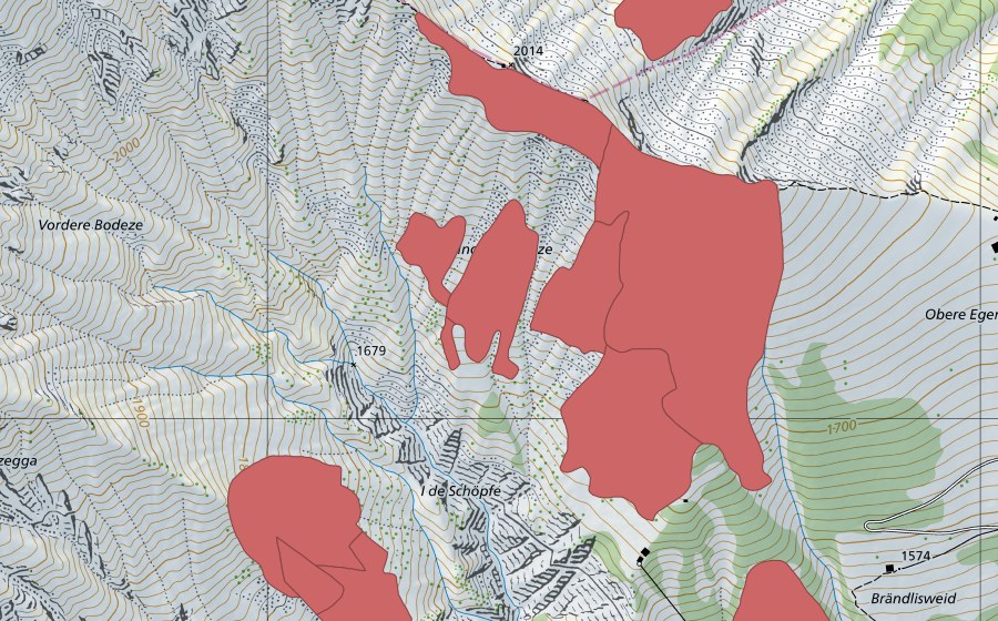 swisstopo national map showing the protected perimeter of Otteremeder (Dry meadow)