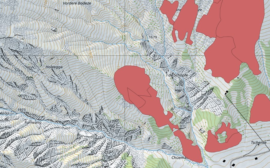 Carte nationale swisstopo avec le périmètre protégé de Otteremeder (Prairie sèche)