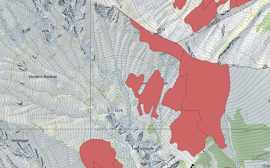 swisstopo national map showing the protected perimeter of Otteremeder (Dry meadow)