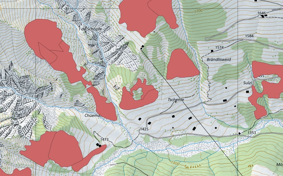 Carte nationale swisstopo avec le périmètre protégé de Otteremeder (Prairie sèche)