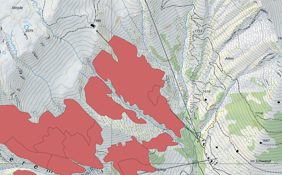 Carte nationale swisstopo avec le périmètre protégé de Otteremeder (Prairie sèche)