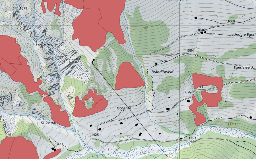 Carte nationale swisstopo avec le périmètre protégé de Otteremeder (Prairie sèche)