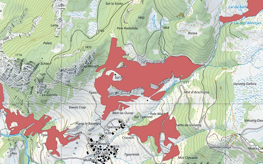 swisstopo national map showing the protected perimeter of Pale Radonda (Dry meadow)