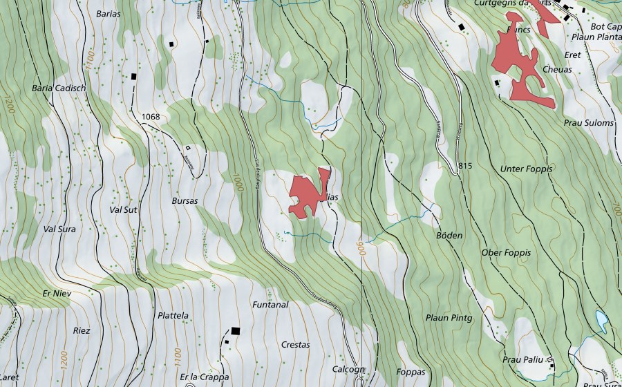Carte nationale swisstopo avec le périmètre protégé de Panaglia (Prairie sèche)