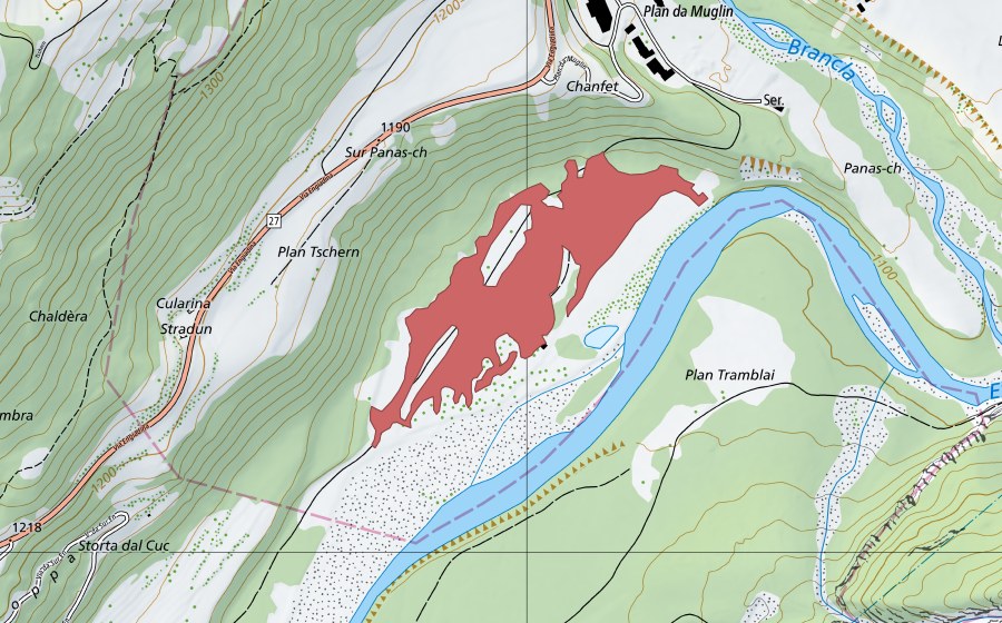 Carte nationale swisstopo avec le périmètre protégé de Panas-ch (Prairie sèche)