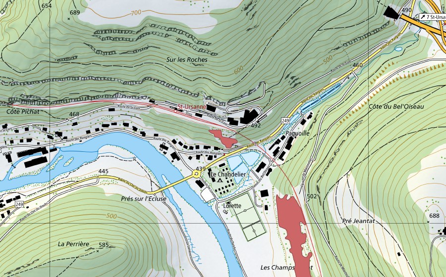 swisstopo national map showing the protected perimeter of Paquoille (Dry meadow)