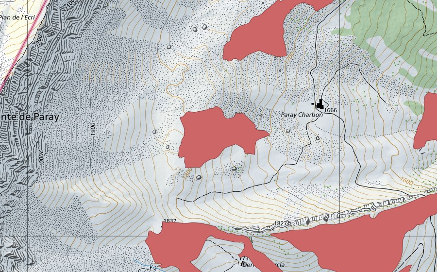 Landeskarte swisstopo mit dem Schutzperimeter von Paray Charbon (Trockenwiese)