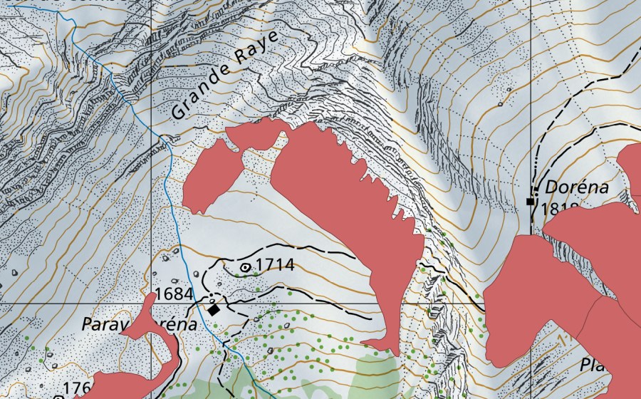 Carte nationale swisstopo avec le périmètre protégé de Paray Dorénaz (Prairie sèche)