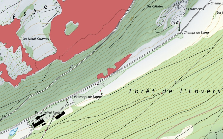 swisstopo national map showing the protected perimeter of Pâturage de Sagne (Dry meadow)
