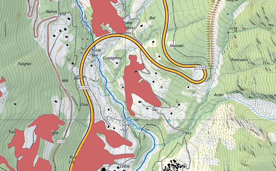 Landeskarte swisstopo mit dem Schutzperimeter von Pei (Trockenwiese)