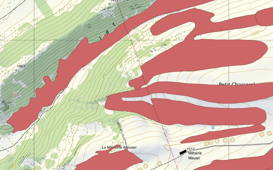 Carta nazionale swisstopo con il perimetro protetto di Petit Chasseral (Prato secco)