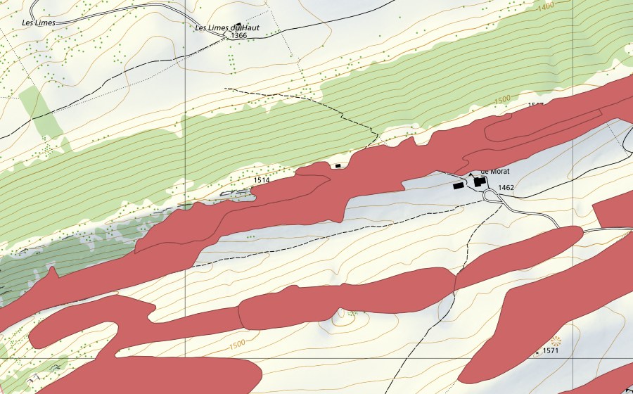 swisstopo national map showing the protected perimeter of Petit Chasseral (Dry meadow)