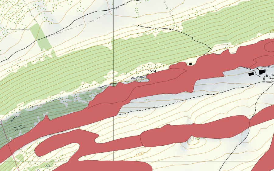 swisstopo national map showing the protected perimeter of Petit Chasseral (Dry meadow)