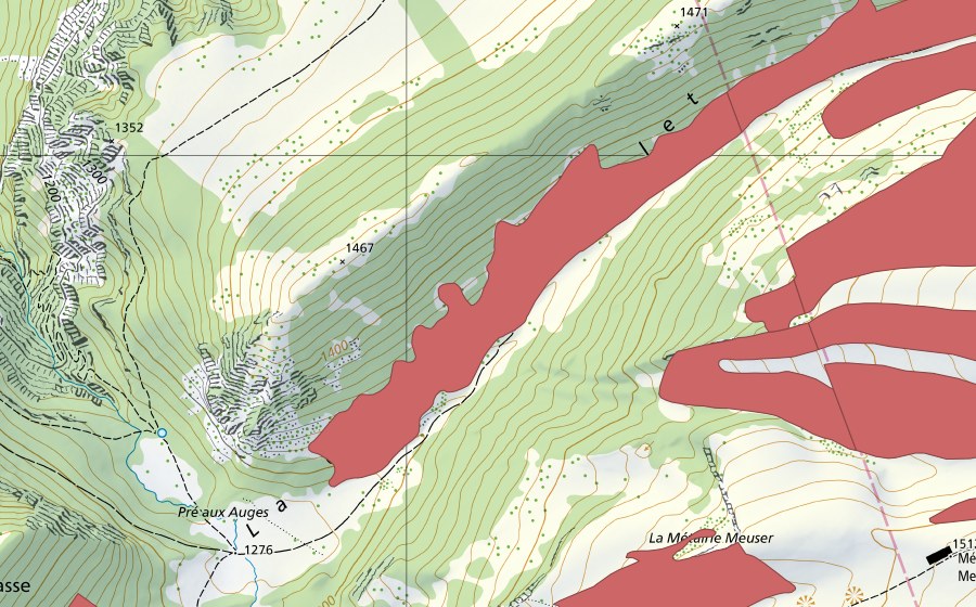 swisstopo national map showing the protected perimeter of Petit Chasseral (Dry meadow)