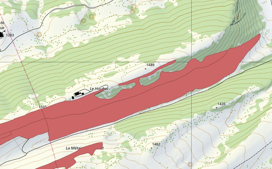 Carta nazionale swisstopo con il perimetro protetto di Petit Chasseral (Prato secco)