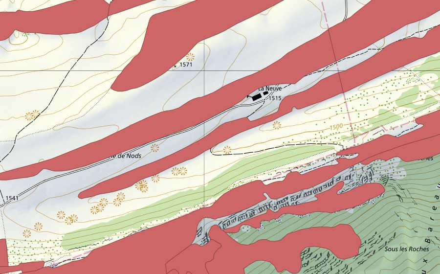 Carte nationale swisstopo avec le périmètre protégé de Petit Chasseral (Prairie sèche)