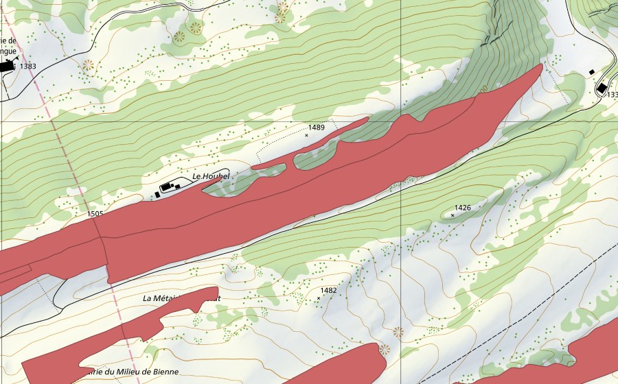 Carta nazionale swisstopo con il perimetro protetto di Petit Chasseral (Prato secco)