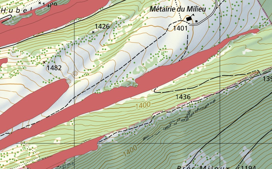 Landeskarte swisstopo mit dem Schutzperimeter von Petit Chasseral (Trockenwiese)