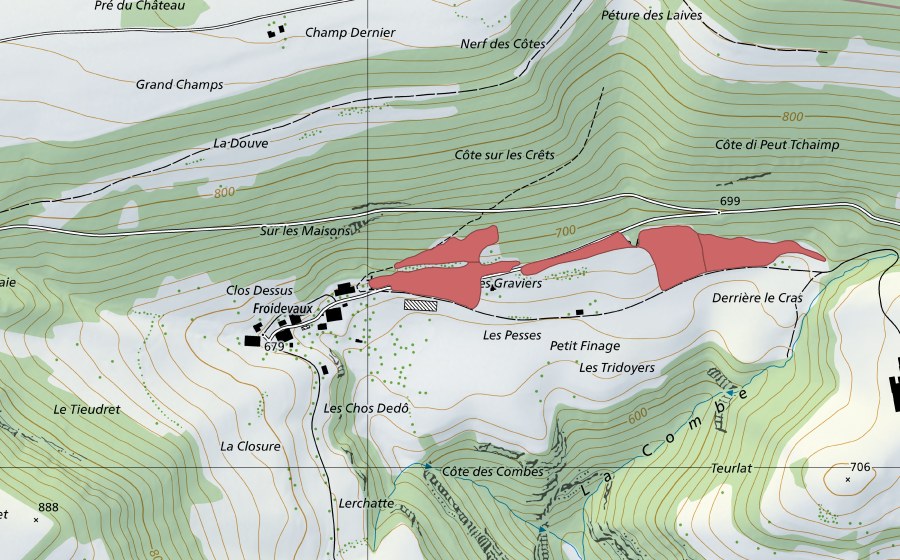 Landeskarte swisstopo mit dem Schutzperimeter von Petit Finage (Trockenwiese)