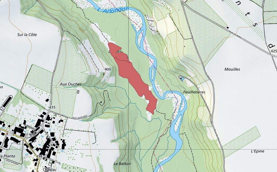 swisstopo national map showing the protected perimeter of Petite Afrique (Dry meadow)