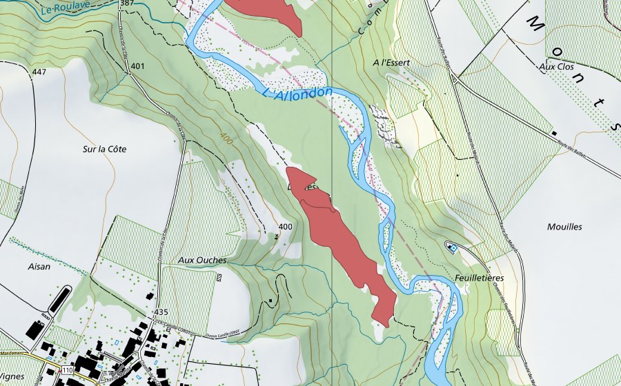 swisstopo national map showing the protected perimeter of Petite Afrique (Dry meadow)