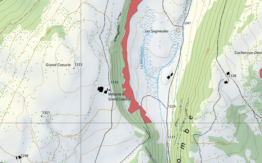 Carte nationale swisstopo avec le périmètre protégé de Petite Sagneule (Prairie sèche)