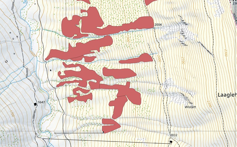 Carte nationale swisstopo avec le périmètre protégé de Pfaffebergmäder (Prairie sèche)